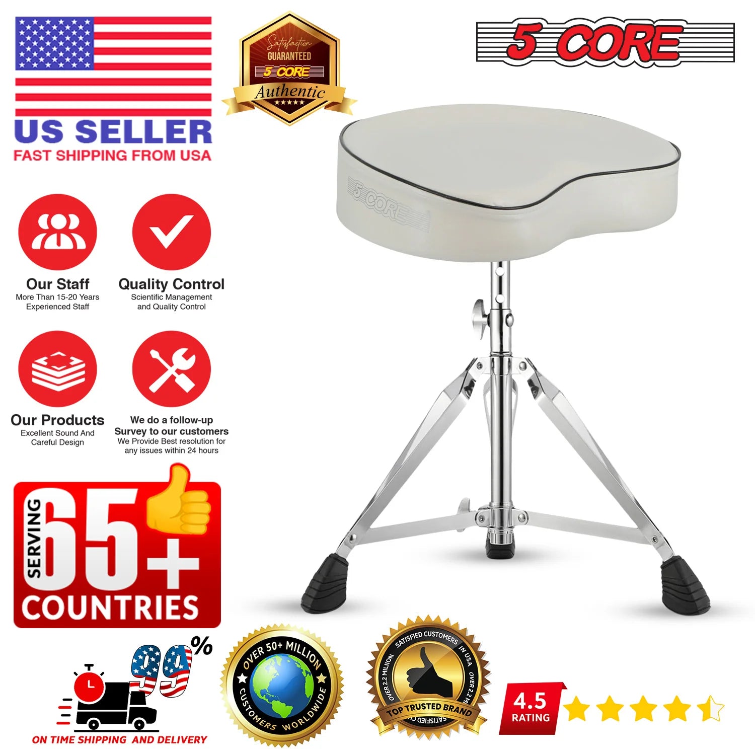 5Core Drum Throne Padded Guitar Stool Saddle Drummer Seat for Adults & Kids