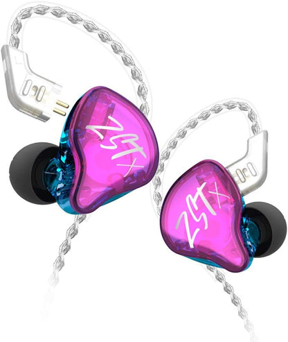 KZ ZST X In-Ear Monitors, Upgraded Dynamic Hybrid Dual Driver ZSTX Earphones, Hifi Stereo IEM Wired Earbuds/Headphones with Detachable Cable for Musician Audiophile (Without Mic, Purple)